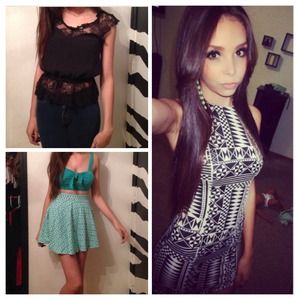 blunde skater skirt, dress, lace shirt.