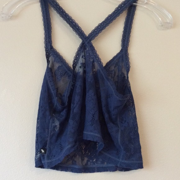 Blue lace Abercrombie crop tank top - Picture 2 of 3