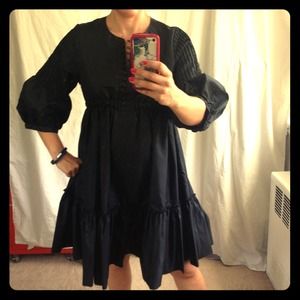 Long Sleeve Black Taffeta Baby Doll Dress