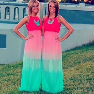Coral and Blue Ombré Maxi Dress