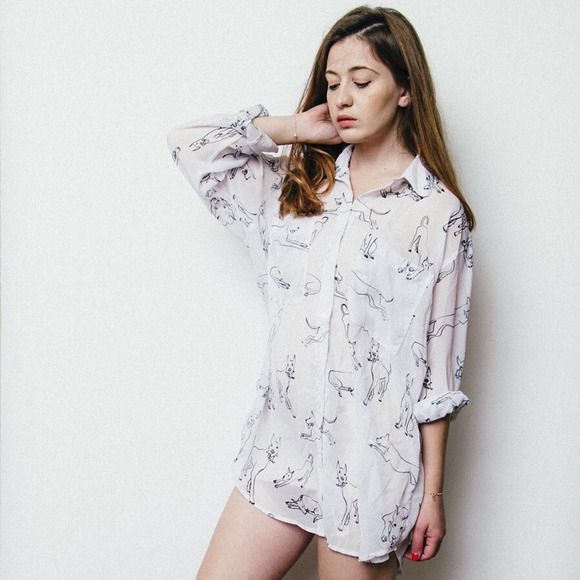 Doggie Print Oversized Chiffon Blouse