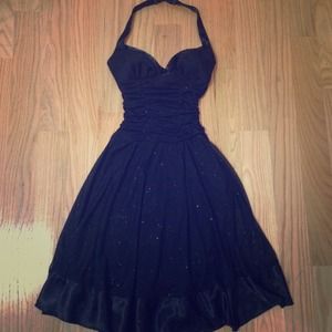XOXO Black Halter Sparkly Prom Formal Dress