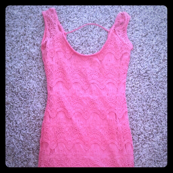 Coral backless lace dress