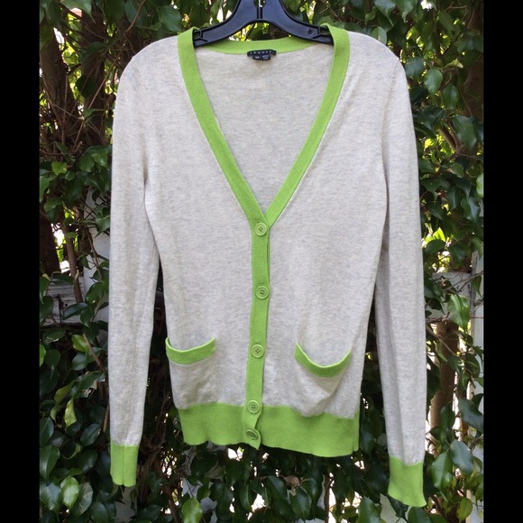 Theory Gray w/ Green Trim Cardigan NWOT
