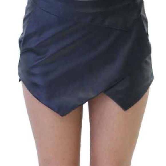 Dresses & Skirts - Black Asymmetrical Patent Leather Skirt (Skort)