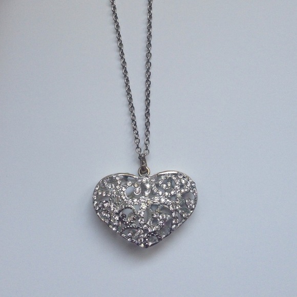 Long Silver Heart Necklace