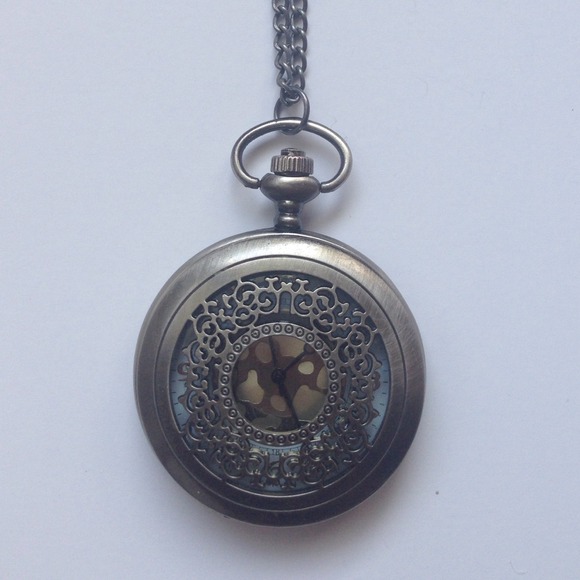 Gray Pocket Watch Necklace