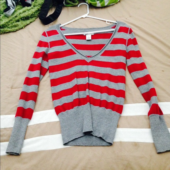 Red and grey long sleeve shirt