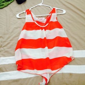 Peach- orangish striped shirt with off white