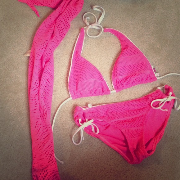 Pink crotchet bikini and cover up bundle
