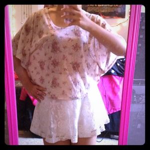 Cute floral and crochet poncho shirt!