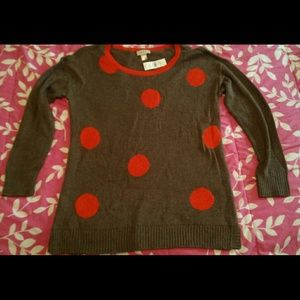 Brown Sweater w/Big Orange Polka Dots!