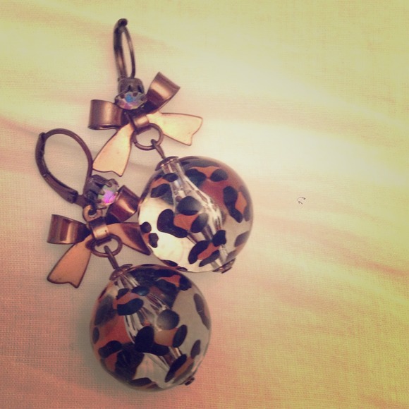 Two Betsey Johnson Cheetah Ball Earrings