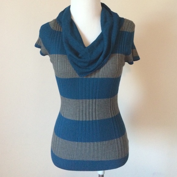 Pink Rose Tops - Grey and Blue Striped Top