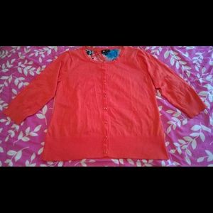 Coral Button Front 3/4 Sleeve Cardigan