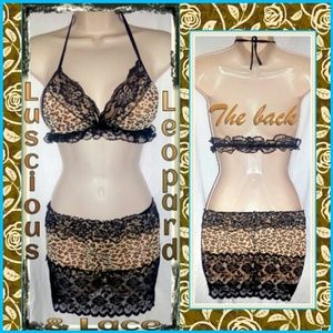 Leopard and lace 3pc. lingerie