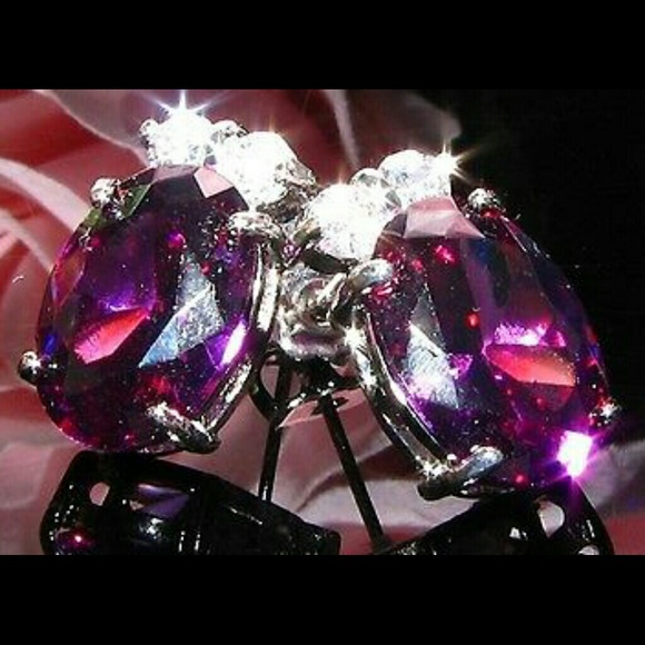 ⚡SOLD⚡ Amethyst & Topaz 18kt WGP Earrings 15mm - Picture 2 of 3