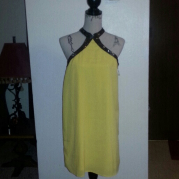 Gorgeous 100% silk with beading yellow party dress