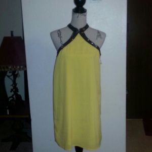 Gorgeous 100% silk with beading yellow party dress
