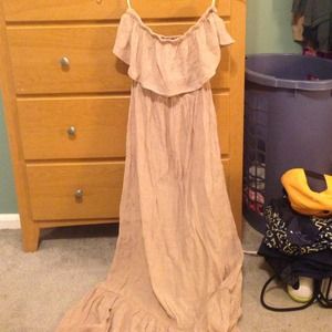 Long tan strapless dress