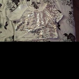 White sequins crop top