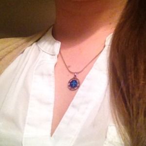 Blue enamel fleur de lis necklace