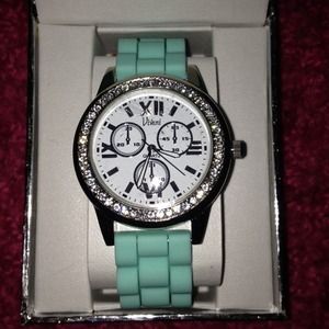 mint blue rubber watch.