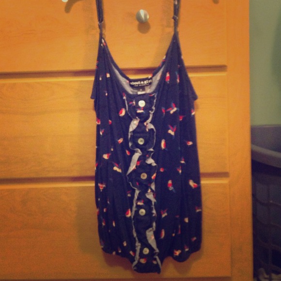 Navy blue bird patterned top