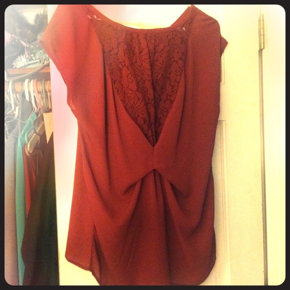 Draped lace back blouse