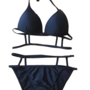 Romwe black bikini cutout