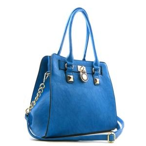 Blue Two-Way Hand Bag w/ Accented Lock
