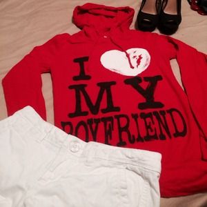 Red I love my boyfriend hoodie