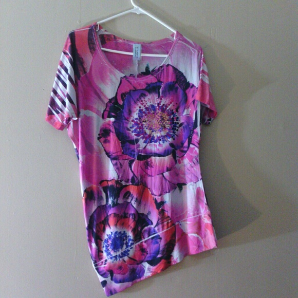 Pink, white and purple flowered shirt