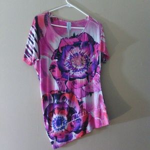 Pink, white and purple flowered shirt