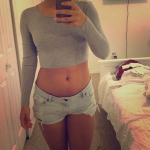 Basic Gray Long Sleeve Crop Top