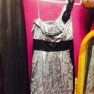 Black and silver one shouldered semiformal dress