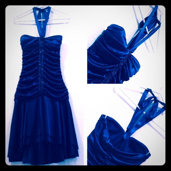 Reduced* Beaded Navy Halter Dress - B. Darlin