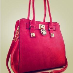 Fuchsia 2-Way Handbag w/ Lock Accent