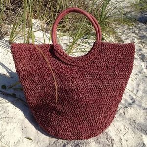 Jute Handmade Tote in Burgundy Color