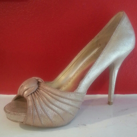 Gold peep-toe heels