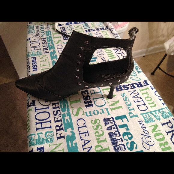 Pewter grey studded kitten heel booties