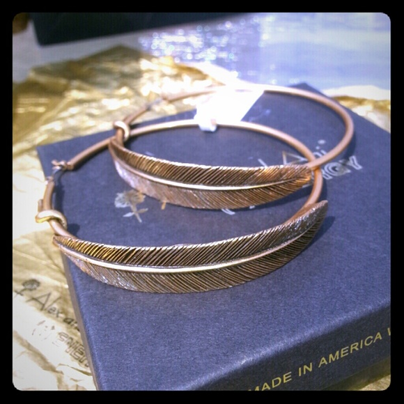 Alex and Ani Russian Gold Feather Hoop Earrings
