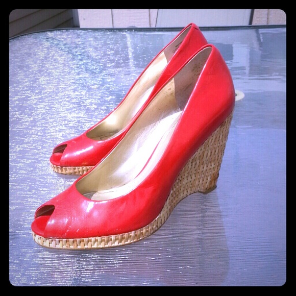 Nine West Red Peeptoe Wedges