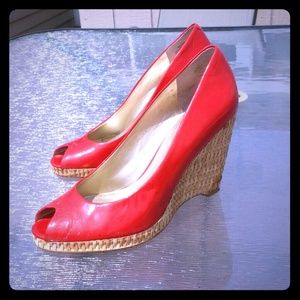 Nine West Red Peeptoe Wedges