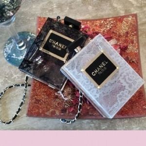 Chanel Lace Acrylic Logo Clutch Handbag