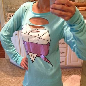 Wildfox Aqua Diamond Ripped Long Sleeve Tee