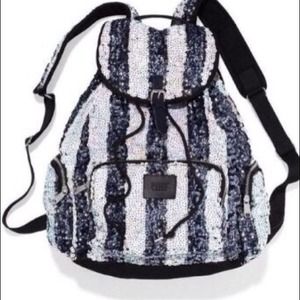 (VS PINK) black& white sequin backpack! NWT