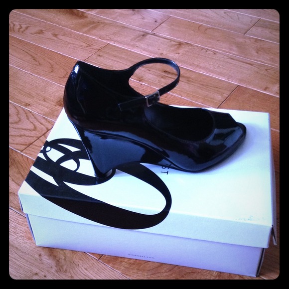 Black Open Toed Nine West Wedges