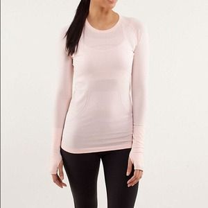 lululemon pale pink long sleeve swiftly top