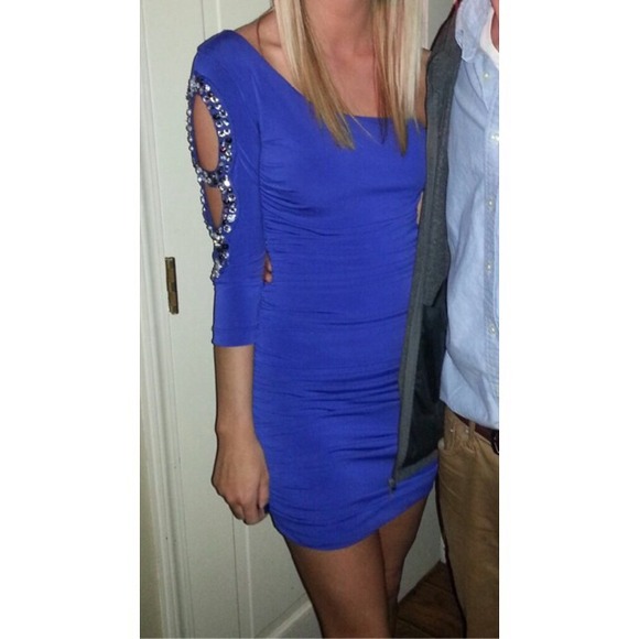 Blue small one sleeve party dress!